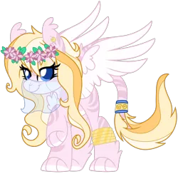 Size: 1280x1248 | Tagged: safe, artist:lupulrafinat, derpibooru import, oc, unofficial characters only, sphinx, ear fluff, eyelashes, female, floral head wreath, flower, image, png, simple background, solo, sphinx oc, transparent background, wings