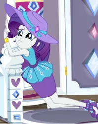 Size: 381x482 | Tagged: safe, derpibooru import, screencap, rarity, camping must-haves, equestria girls, equestria girls series, spoiler:eqg series (season 2), cropped, hat, image, png, pouting, solo