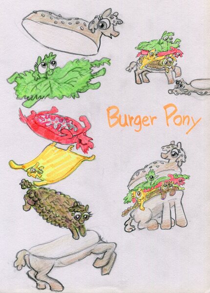 Size: 2063x2877 | Tagged: safe, artist:ja0822ck, derpibooru import, oc, ponified, food pony, original species, pony, burger, food, image, jpeg, traditional art