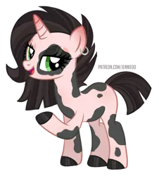 Size: 800x886 | Tagged: safe, artist:jennieoo, derpibooru import, oc, oc:wendy star, pony, unicorn, ear piercing, happy, image, looking at you, piercing, png, show accurate, simple background, sketch, smiling, solo, spots, transparent background