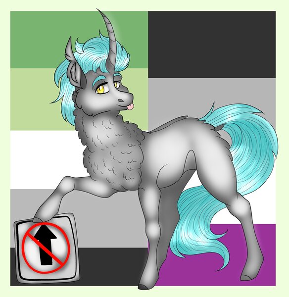 Size: 2918x3000 | Tagged: safe, artist:inisealga, derpibooru import, oc, oc:lunar signal, unofficial characters only, hybrid, pony, asexual, asexual pride flag, curved horn, horn, hybrid oc, image, jpeg, male, pride, pride flag, stallion