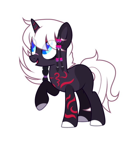 Size: 2286x2520 | Tagged: safe, artist:idkhesoff, derpibooru import, oc, oc:diamond doubloon, unofficial characters only, pony, unicorn, derpibooru exclusive, eyeshadow, female, image, makeup, mare, markings, open mouth, pirate, png, raised hoof, scar, simple background, solo, tattoo, transparent background