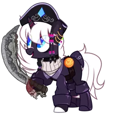 Size: 2286x2520 | Tagged: safe, artist:idkhesoff, derpibooru import, oc, oc:diamond doubloon, unofficial characters only, pony, unicorn, belt, boots, clothes, coat, cutlass, derpibooru exclusive, ear piercing, earring, eyeshadow, female, hat, image, jewelry, makeup, mare, markings, open mouth, piercing, pirate, pirate hat, png, raised hoof, scar, shirt, shoes, simple background, solo, sweater, sword, transparent background, weapon