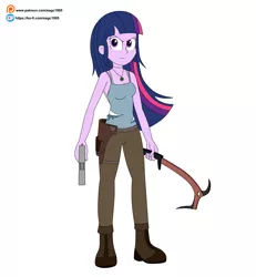 Size: 4401x4753 | Tagged: safe, artist:eagc7, derpibooru import, twilight sparkle, twilight sparkle (alicorn), alicorn, equestria girls, bare shoulders, boots, clothes, female, gun, ice axe, image, ko-fi, lara croft, patreon, patreon reward, png, shoes, simple background, sleeveless, solo, solo female, tanktop, tomb raider, torn clothes, weapon, white background