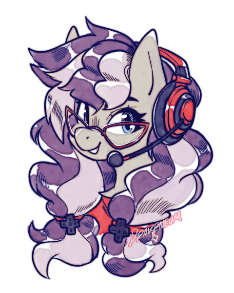 Size: 1063x1328 | Tagged: safe, artist:drakenstel, derpibooru import, oc, oc:cinnabyte, unofficial characters only, adorkable, bandana, bust, cute, dork, gaming headset, glasses, headphones, headset, headshot commission, image, png, portrait, smiling