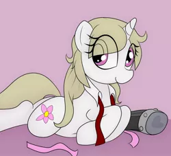 Size: 2200x2000 | Tagged: safe, artist:datte-before-dawn, oc, unofficial characters only, pony, unicorn, amputee, eye clipping through hair, female, horn, image, jpeg, mare, necktie, prone, prosthetic leg, prosthetic limb, prosthetics, solo, unicorn oc