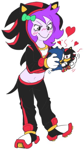 Size: 1476x2616 | Tagged: safe, artist:doodlegamertj, derpibooru import, oc, oc:mable syrup, unofficial characters only, blushing, bow, deaf, gray eyes, hair bow, heart, image, outfit, png, purple hair, shadow the hedgehog, shipping, simple background, solo, sonic the hedgehog, sonic the hedgehog (series), transparent background