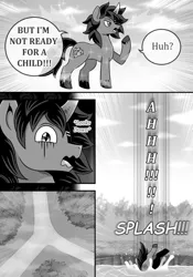 Size: 790x1131 | Tagged: safe, artist:vavacung, derpibooru import, king sombra, pony, unicorn, comic:crossover story, comic:crossover story 3, them's fightin' herds, community related, crossover, falling, image, jpeg, male, stallion, teleportation