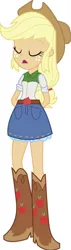 Size: 467x1653 | Tagged: safe, applejack, equestria girls, belt, boots, clothes, cowboy boots, cowboy hat, cutie mark, cutie mark on clothes, hand on back, hat, high heel boots, image, jpeg, shirt, shoes, simple background, skirt, solo, transparent background