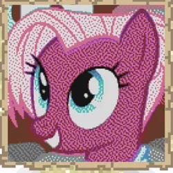 Size: 822x822 | Tagged: safe, artist:twedis, derpibooru import, jasmine leaf, earth pony, pony, 2b2t, beautiful, blue eyes, bust, eyelashes, eyeshadow, female, game screencap, image, looking at someone, makeup, mare, minecraft, minecraft pixel art, movie accurate, pixel art, png, portrait, smiling, solo, teeth