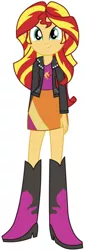 Size: 560x1653 | Tagged: safe, sunset shimmer, equestria girls, boots, clothes, high heel boots, image, jacket, jpeg, leather jacket, shirt, shoes, simple background, skirt, solo, transparent background