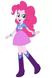 Size: 729x1096 | Tagged: safe, artist:conorlordofcreation, pinkie pie, equestria girls, boots, bow, bowtie, clothes, high heel boots, image, jpeg, shirt, shoes, simple background, skirt, solo, transparent background, white background