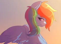 Size: 3565x2580 | Tagged: safe, artist:fluffymaiden, derpibooru import, rainbow dash, pegasus, pony, bust, cute, dashabetes, female, gradient background, grin, high res, image, looking at you, mare, partially open wings, png, profile, smiling, smiling at you, solo, wings