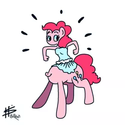 Size: 500x500 | Tagged: safe, artist:hotkoin, derpibooru import, pinkie pie, centaur, earth pony, taur, clothes, cutie mark, dress, image, not salmon, png, signature, simple background, solo, tail, this isn't even my final form, wat, white background, wtf
