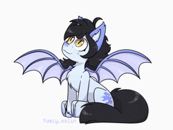 Size: 1091x820 | Tagged: safe, artist:yumiy_salin, derpibooru import, oc, oc:mitzy, bat pony, pony, animated, blue body, cute, fanart, gif, gift art, image, membranous wings, solo, spread wings, wings