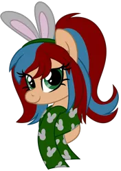 Size: 988x1404 | Tagged: safe, artist:lupulrafinat, derpibooru import, oc, unofficial characters only, earth pony, pony, bunny ears, bust, clothes, earth pony oc, image, png, scarf, simple background, smiling, transparent background