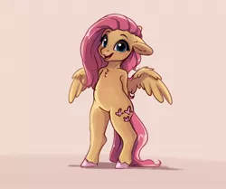 Size: 2736x2286 | Tagged: safe, artist:miokomata, derpibooru import, fluttershy, pegasus, pony, semi-anthro, chest fluff, cute, daaaaaaaaaaaw, female, freckles, freckleshy, hooves behind back, image, jpeg, looking at you, mare, open mouth, open smile, shyabetes, smiling, smiling at you, solo, spread wings, unshorn fetlocks, wings