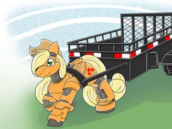 Size: 3600x2700 | Tagged: safe, artist:heart-of-a-dragoness, derpibooru import, applejack, android, earth pony, robot, cart, commission, female, hat, image, png, roboticization, simple background, solo, solo female