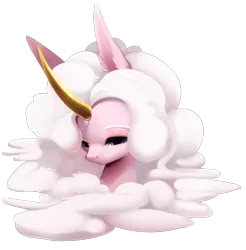 Size: 1244x1264 | Tagged: safe, artist:dammmnation, derpibooru import, oc, unofficial characters only, pony, unicorn, bust, cloud, curved horn, eyes closed, horn, image, png, simple background, solo, transparent background, unicorn oc