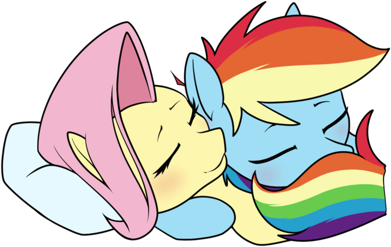 Size: 1217x770 | Tagged: safe, artist:dacaoo, derpibooru import, fluttershy, rainbow dash, pegasus, pony, cuddling, duo, duo female, eyes closed, female, flutterdash, hoof hold, image, lesbian, mare, pillow, png, shipping, simple background, sleeping, smiling, transparent background