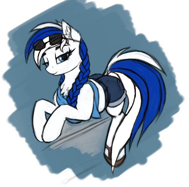 Size: 640x635 | Tagged: safe, artist:pony-way, derpibooru import, edit, editor:valencewubs1738, oc, oc:marussia, ponified, unofficial characters only, pony, bedroom eyes, blue eyes, braid, clothes, daisy dukes, denim shorts, female, happy, image, implied tail hole, multicolored mane, multicolored tail, nation ponies, png, protest, russia, sandals, shorts, smiling, solo, sunglasses, sunglasses on head, tail, tomboy, white-blue-white flag