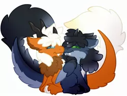 Size: 2236x1690 | Tagged: safe, artist:michini, derpibooru import, oc, unofficial characters only, dragon, hybrid, longma, chest fluff, chibi, couple, cute, fangs, gay, image, jpeg, male, nuzzling, oc x oc, shipping
