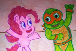 Size: 1280x858 | Tagged: safe, artist:dex stewart, derpibooru import, pinkie pie, earth pony, pony, image, jpeg, michelangelo, teenage mutant ninja turtles, traditional art