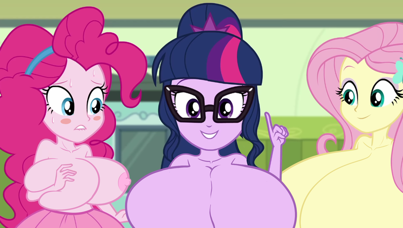 Size: 1920x1084 | Tagged: questionable, artist:nokozeze, derpibooru import, edit, edited screencap, screencap, fluttershy, pinkie pie, sci-twi, twilight sparkle, equestria girls, big breasts, breast edit, breasts, busty fluttershy, busty pinkie pie, busty sci-twi, busty twilight sparkle, clothes, female, females only, huge breasts, hyper, hyper breasts, image, impossibly large breasts, nipples, nudity, partial nudity, png, sweat, topless, trio, trio female