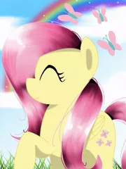 Size: 768x1024 | Tagged: artist needed, safe, derpibooru import, fluttershy, butterfly, insect, pegasus, pony, female, image, jpeg, solo, solo female