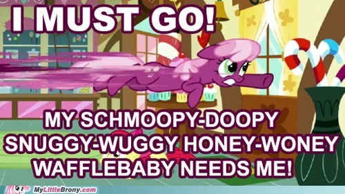 Size: 500x281 | Tagged: safe, derpibooru import, cheerilee, earth pony, pony, hearts and hooves day (episode), artifact, caption, female, i must go, image, image macro, jpeg, meme, my little brony, solo, sugarcube corner, text, watermark