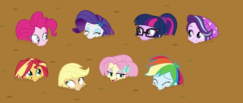 Size: 2289x975 | Tagged: safe, derpibooru import, applejack, fluttershy, pinkie pie, rainbow dash, rarity, sci-twi, starlight glimmer, twilight sparkle, equestria girls, equestria girls series, humane eight, humane five, humane six, image, jpeg, quicksand