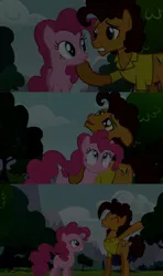 Size: 1280x2160 | Tagged: safe, edit, edited screencap, editor:jerryakiraclassics19, screencap, cheese sandwich, pinkie pie, earth pony, pony, pinkie pride, '90s, cheesepie, female, hoof on chin, image, male, mare, png, shipping, stallion, straight