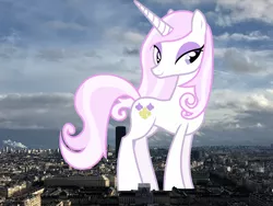 Size: 3744x2808 | Tagged: safe, artist:90sigma, artist:thegiantponyfan, derpibooru import, fleur-de-lis, pony, unicorn, female, france, giant pony, giant unicorn, giantess, high res, highrise ponies, image, irl, jpeg, looking at you, macro, mare, mega giant, paris, photo, ponies in real life, smiling