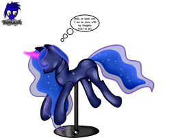 Size: 5060x4154 | Tagged: safe, artist:damlanil, derpibooru import, princess luna, alicorn, pony, bondage, clothes, collar, comic, crystal horn, encasement, fake horn, female, horn, i have no mouth and i must scream, image, inanimate tf, latex, link in description, magic, magic aura, mannequin, mannequin tf, mare, no mouth, objectification, pedestal, petrification, png, ponyquin, rubber, shiny, show accurate, simple background, solo, speech bubble, text, transformation, transparent background, vector