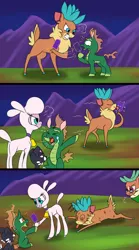 Size: 1200x2154 | Tagged: safe, artist:redahfuhrerking, derpibooru import, cashmere (tfh), velvet reindeer, deer, dog, dragon, hybrid, longma, reindeer, sheep, them's fightin' herds, comic, community related, image, png, pom (tfh)