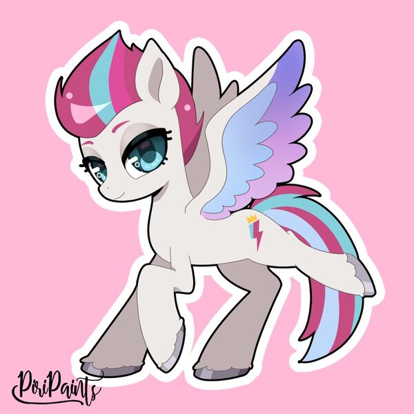 Size: 900x900 | Tagged: safe, artist:piripaints, derpibooru import, zipp storm, pegasus, pony, female, g5, image, jpeg, looking at you, outline, pink background, simple background, solo, spread wings, white outline, wings