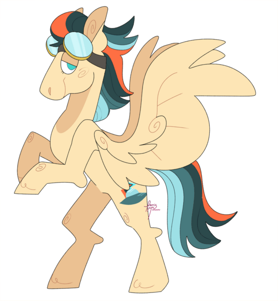 Size: 859x930 | Tagged: safe, artist:fizzlefer, derpibooru import, oc, oc:turbo swifter, unofficial characters only, pegasus, pony, art trade, goggles, image, looking at you, male, png, simple background, stallion, transparent background