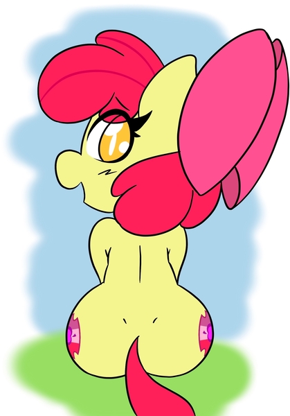 Size: 1668x2388 | Tagged: suggestive, artist:steelsoul, derpibooru import, apple bloom, earth pony, pony, adorabloom, bloom butt, both cutie marks, butt, cute, dimples of venus, female, filly, foal, foalcon, image, jpeg, looking at you, looking back, looking back at you, pear shaped, plot, solo, underage