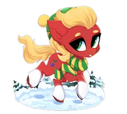 Size: 4000x3560 | Tagged: safe, alternate version, artist:xsatanielx, derpibooru import, sprout cloverleaf, earth pony, pony, beanbrows, clothes, cute, ear fluff, eyebrows, g5, hat, high res, image, male, png, scarf, smiling, snow, solo, sproutbetes, stallion, winter