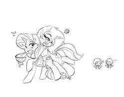 Size: 1024x806 | Tagged: safe, artist:bamboodog, derpibooru import, oc, oc:buttercream, oc:sunset rose, unofficial characters only, pegasus, pony, unicorn, female, glomp, hug, image, mare, png, simple background, white background