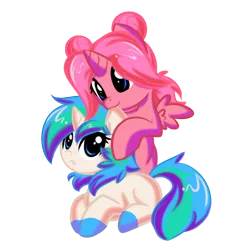 Size: 750x750 | Tagged: safe, artist:bamboodog, derpibooru import, oc, oc:beryl blossom, oc:cherry bloom, unofficial characters only, alicorn, pony, unicorn, biting, duo, ear bite, image, png, simple background, transparent background