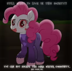 Size: 6265x6172 | Tagged: safe, artist:lincolnbrewsterfan, color edit, derpibooru import, edit, idw, vector edit, pinkie pie, earth pony, pony, ponies of dark water, rainbow roadtrip, .svg available, alternate color palette, button, caption, clothes, colored, contemplating insanity, curly mane, curly tail, cutie mark, cutie mark on clothes, dark, dark side, dc comics, derpibooru exclusive, dim light, equestria (font), evil grin, evil side, expand dong, exploitable meme, face paint, female, frills, gameloft, glow, grin, highlights, idw moviefied, idw showified, image, image macro, lipstick, long sleeves, looking at you, makeup, mare, meme, mind break, movie accurate, paint, palette swap, pants, personality swap, pink mane, pink tail, pinkie joker, pinkie pie's cutie mark, plotting your demise, png, propaganda, raised hoof, recolor, red eyes, red eyes take warning, resistance is futile, shirt, show moviefied, smiling, smiling at you, smirk, standing, subverted meme, tail, text, the joker, translucent, vector, we live in a society, you can not escape, you can't have a nightmare if you never dream
