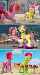 Size: 1060x1964 | Tagged: safe, derpibooru import, edit, edited screencap, screencap, posey (g5), zipp storm, my little pony: make your mark, spoiler:my little pony: make your mark, dahlia (g5), flower, g5, image, jpeg, windy (g5)