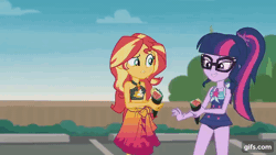 Size: 640x360 | Tagged: safe, derpibooru import, screencap, pinkie pie, sci-twi, sunset shimmer, twilight sparkle, equestria girls, equestria girls series, x marks the spot, animated, clothes, eyes closed, female, fire, fire breath, geode of empathy, geode of sugar bombs, geode of telekinesis, gif, gifs.com, glasses, green fire, image, magical geodes, one-piece swimsuit, open mouth, ponytail, swimsuit, trio, trio female, wasabi