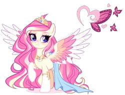 Size: 1586x1198 | Tagged: safe, artist:gihhbloonde, derpibooru import, pegasus, pony, crown, female, image, jewelry, magical lesbian spawn, mare, offspring, parent:fluttershy, parent:princess cadance, png, regalia, simple background, solo, transparent background