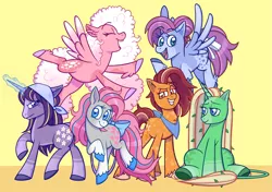 Size: 2783x1962 | Tagged: safe, artist:saggiemimms, derpibooru import, blossom, blue belle, butterscotch (g1), cotton candy (g1), minty (g1), snuzzle, earth pony, pegasus, pony, unicorn, blossom (g1), image, png, redesign