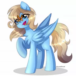 Size: 1773x1773 | Tagged: safe, artist:dinkydoolove, derpibooru import, oc, oc:lusty symphony, unofficial characters only, butterfly, insect, pegasus, pony, chest fluff, female, happy, image, jpeg, open mouth, pegasus oc, simple background, solo, wings