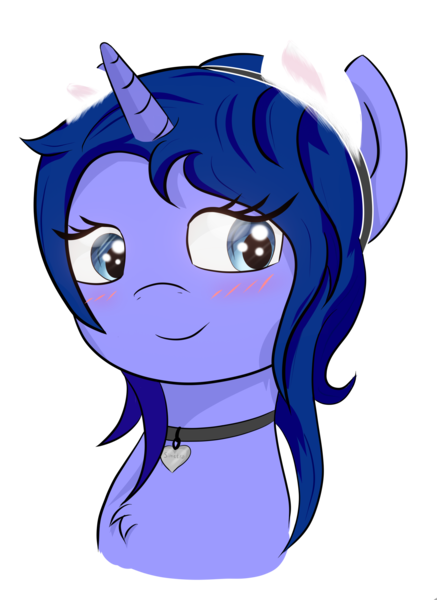 Size: 1709x2345 | Tagged: safe, artist:melody joy, derpibooru import, oc, oc:simetra, pony, unicorn, blushing, bust, cat ears, collar, image, png, portrait, simple background, smiling, transparent background