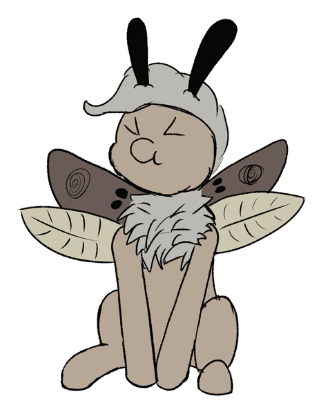 Size: 656x823 | Tagged: safe, artist:frilanka, derpibooru import, oc, oc:dusty miller, unofficial characters only, insect, moth, mothpony, original species, pony, cyoa:landfall, colt, foal, image, male, png, scrunchy face, solo