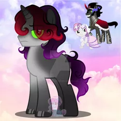 Size: 1280x1280 | Tagged: safe, artist:shiee-artopia223, derpibooru import, king sombra, sweetie belle, earth pony, pony, unicorn, base used, clothes, dress, eye clipping through hair, female, floral head wreath, flower, frown, fusion, hoof polish, image, jpeg, mare